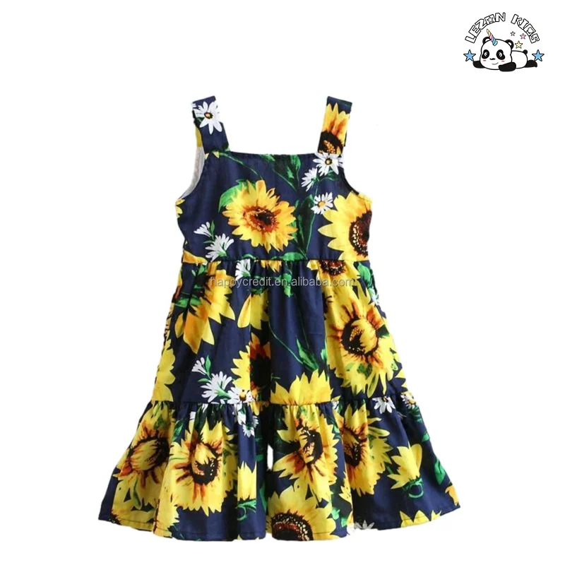 LEZONKIDS - Custom Children Clothes Girls Spaghetti Strap Printed Flower Frocks Dresses for Girls